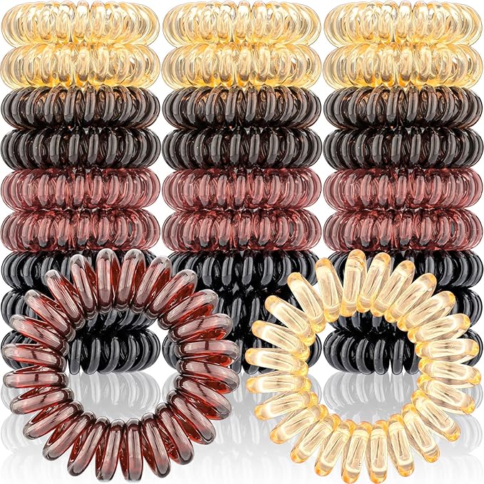 27 PCS Spiral Hair Ties,No Crease Coil Hair Bands, Phone Cord Hair Ties for Thick Hair - Women Ponytail Holder Elastics（Brown series)