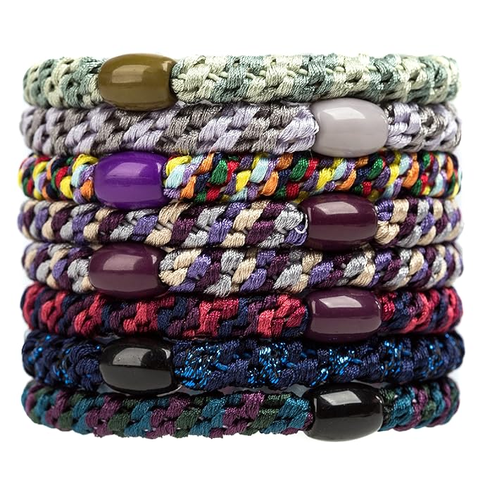 AXEN 8PCS Elastic Hair Tie for Women Girls, Cotton Bands Soft Woven Ponytail Holders for Thick Hair and Curly Hair, Mixed Colors 2
