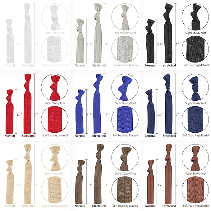 MEEDEE Women's Pastel Rainbow Hair Accessories: 100 Pack Knotted Soft Elastic Ribbon Hair Ties, No Crease, No Damage, Ouchless for Ponytails, Yoga, and Bracelets