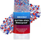 MEICOLY Red White and Blue Face Body Glitter Stick,Hair Glitter Stick for Women,Sparkle Patriotic Pride Chunky Glitter Makeup for Memorial Day,4th of July Accessories Outfits for Women