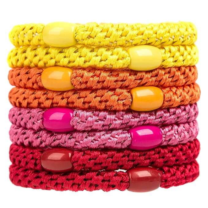AXEN 8PCS Elastic Hair Tie for Women Girls, Cotton Bands Soft Woven Ponytail Holders for Thick Hair and Curly Hair, Warm Colors