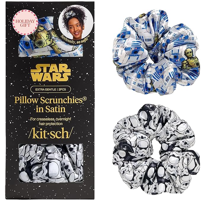 Kitsch x Star Wars R2-D2 & Stormtrooper Scrunchies for Women- Softer Than Silk Scrunchie - No Crease Hair Ties - Perfect For Day And Night Creaseless Hair Accessories for Girls | Ideal Gifts for Women
