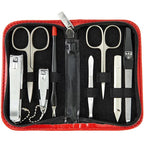 3 Swords Germany – brand quality 8 piece manicure pedicure grooming kit set for professional nail care with synthetic leather case red - Made in Germany