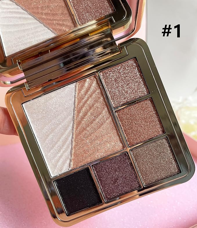 All-in-One Eyeshadow Palette, 7 Colors Eye Shadow Palette, Glitter, Matte, Shimmer Eyeshadows, Blush, Highlighter Contour Makeup Palettes, Highly Pigmented Waterproof Long Lasting. (Color 1)