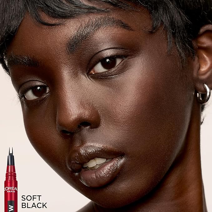 L'Oreal Paris Faux Brow, Hair-Like, Filling Eyebrow Pen with Double-Brush Tip, Fast & Precise Eyebrow Makeup, Soft Black, 0.04 Fl Oz