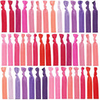 79style 120pcs Elastic Fabric Hair Ties Ribbon Hair Ties Knot Knotted Ponytail Holders No Dent Soft flat Hair Ties For Girls Hair Bands Hair Accessories (24 Colors Neon Pink)