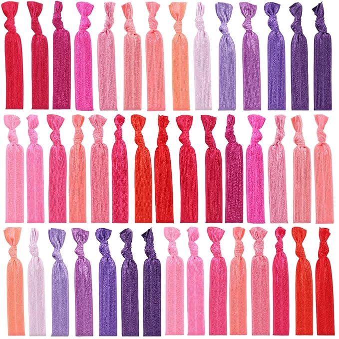 79style 120pcs Elastic Fabric Hair Ties Ribbon Hair Ties Knot Knotted Ponytail Holders No Dent Soft flat Hair Ties For Girls Hair Bands Hair Accessories (24 Colors Neon Pink)