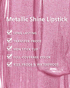 MAKI YIKA Pink Lipstick for Women Metallic Lipsticks Glitter Long Lasting Lipstick No Smudge No Transfer Liquid Lip Gloss (BR013 First Love)