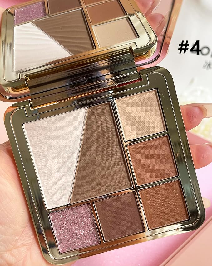 All-in-One Eyeshadow Palette, 7 Colors Eye Shadow Palette, Glitter, Matte, Shimmer Eyeshadows, Blush, Highlighter Contour Makeup Palettes, Highly Pigmented Waterproof Long Lasting. (Color 4)