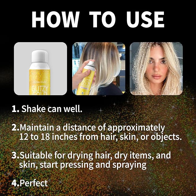 Hair Glitter Body Glitter Spray, 150ML Glitter Hairspray Gold Glitter Spray for Hair and Body, Hair Glitter for Kids Women, Body Shimmer Festival Rave and Makeup 4.2 Fl Oz