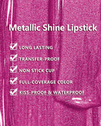 MAKI YIKA Hot Pink Lipstick for Women Metallic Lipsticks Glitter Long Lasting Lipstick No Smudge No Transfer Liquid Lip Gloss (BR19 Unheated)