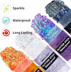 MEICOLY Purple Hair Glitter Stick,Halloween Mermaid Face Glitter Stick,for Women Costume,Sparkle Chunky Glitter Makeup,Waterproof Body Glitter for Party Rave Festival