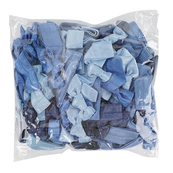 MEEDEE 100 Pack Dusty Blue Shades Hair Ties For Women No Crease Soft Elastic Ribbon No Damage Blue Color Palettes Hair Ties Knotted Ouchless Hair Ribbon Yoga Hair Ribbons Elastic Bracelets
