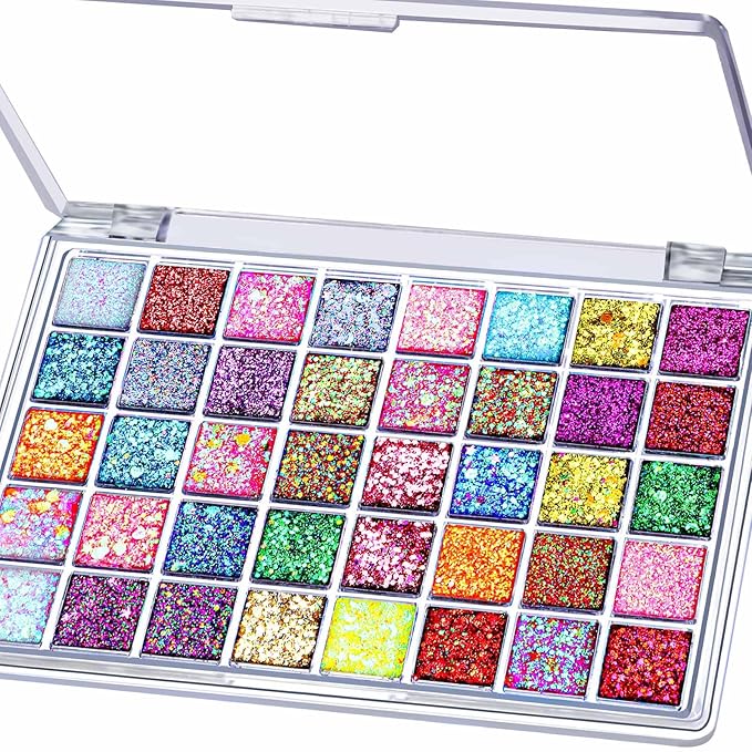 FANDAMEI 40 Colors Face Glitter, Face Paint Glitter Gel - Face Glitter for Women Girls, No Glue Needed, Multi-Purpose Glitter Makeup for Hair Face Body Halloween Rave Carnival