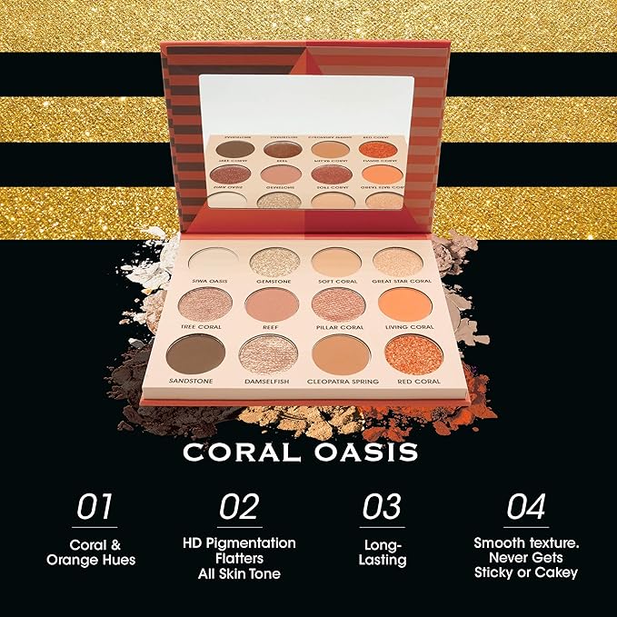 EBIN NEW YORK Coral Oasis - Secret of Pharaoh Eyeshadow Palette, Highly Pigmented and Blendable, Cruelty-Free, Long-Lasting Matte & Shimmer