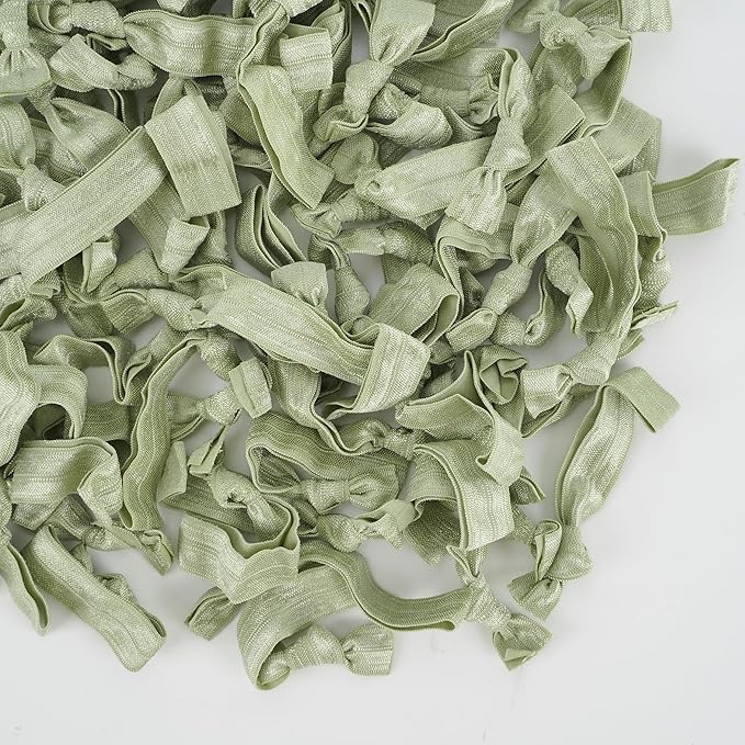 MEEDEE 100 Pack Olive Green Hair Ties For Women No Crease Soft Elastic Ribbon No Damage Olive Green Hair Ties Knotted Ouchless Hair Ribbon Yoga Hair Ribbons Elastic Bracelets