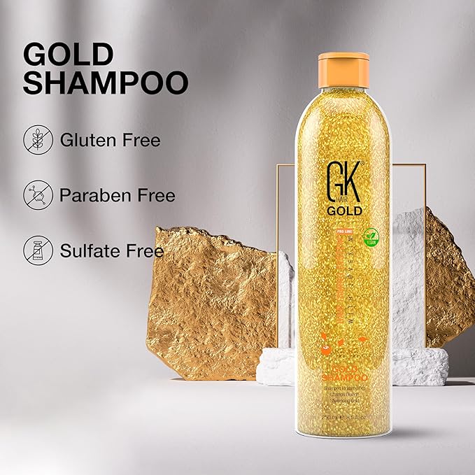GK HAIR Global Keratin Gold Shampoo (8.5 Fl Oz/250ml) Hair Moisturizing Shine and Protection With Argan Oil, Shea Butter, Natural Oils All Hair Types