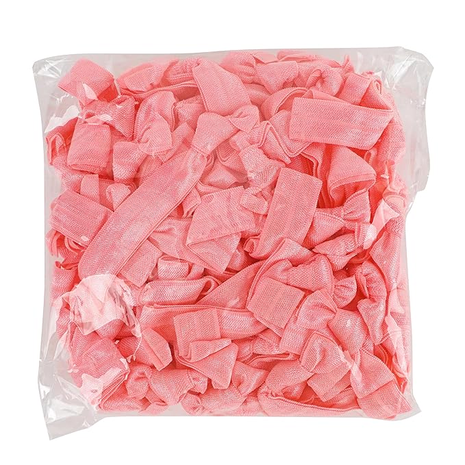 MEEDEE 100 Pack Light Pink Ouchless Elastic Hair Accessories - No Crease Soft Ribbon Knotted Ties, No Damage Ponytails, Yoga Bracelets for Women