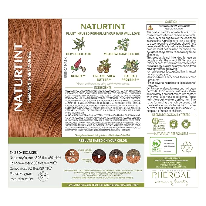 Naturtint 7C Terracotta Blonde Permanent Hair Color (Pack of 6), Ammonia Free, Vegan, Cruelty Free, up to 100% Gray Coverage, Long Lasting Results (Packaging may vary)