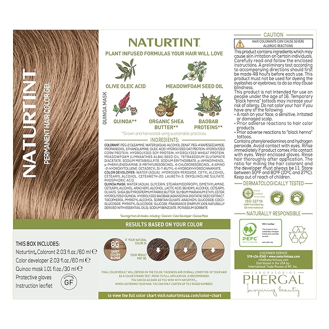Naturtint 8G Sandy Golden Blonde Permanent Hair Color (Pack of 6), Ammonia Free, Vegan, Cruelty Free, up to 100% Gray Coverage, Long Lasting Results (Packaging may vary)