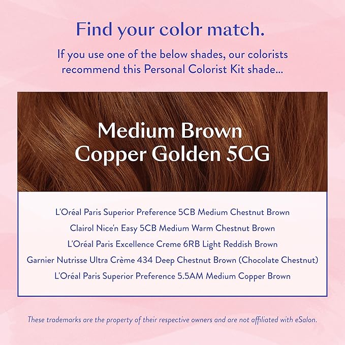 eSalon Permanent Hair Color & Hair Dye Kit - Medium Brown Copper Golden - Professional-Grade Personal Colorist for All Hair Types, Up To 100% Gray Coverage - Ammonia-Free