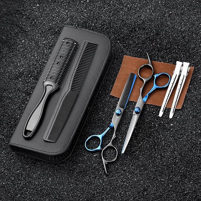 Hair Scissors Thinning Shears Set, Fcysy Professional Hair Cutting Scissor Kit Texturizing Shears Set, Barber Scissors Kit with Hairdresser Haircut Layering Shears