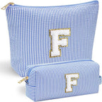 YOOLIFE Cute What Makes Up Bag - Blue Cotton Travel Essentials Cosmetic Beauty Graduation Engagement Personalized Thank You Gift For Women, Friend, Sister