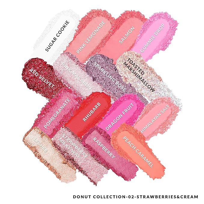 Kimchi Chic Donut Collection Eyeshadow Palette - 16 Matte, Pigment, & Glitter Shadows, Versatile for Day to Night Looks, Cruelty Free, Strawberries & Cream