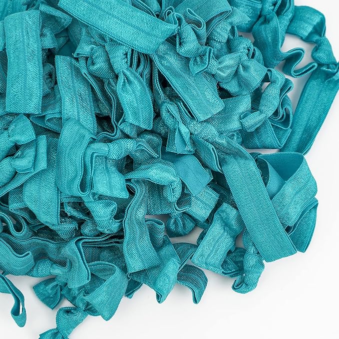 MEEDEE Teal Blue No Crease Soft Knotted Hair Ties - 100 Pack Ouchless Yoga & Pony Tail Bracelets for Women