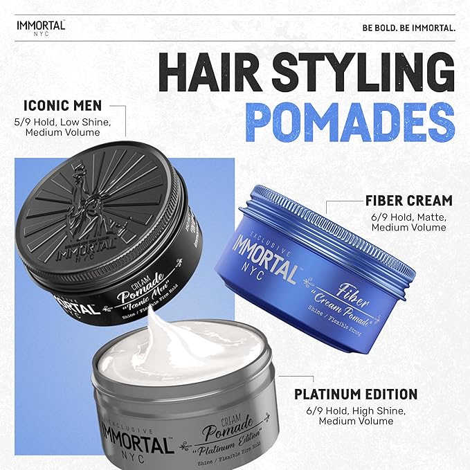Immortal NYC Fiber Cream Hair Pomade - Flex Strong Hold - Low Shine All Natural Water-Based Cream Pomade for Men - No Residue, All Hair Types