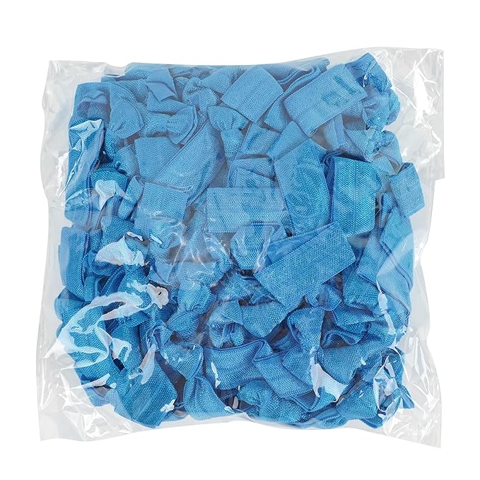 MEEDEE Turquoise Blue Soft Knotted Elastic Hair Ties - 100 Pack, No Crease, No Damage, Ouchless for Pony Tails and Yoga, Multi-Use as Bracelets