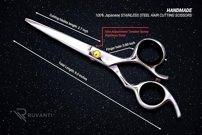 Ruvanti Left Handed Hair Cutting Scissors 6.5” - Professional Shears, Sharp Hairdressing/Haircutting Scissors for Men/Women