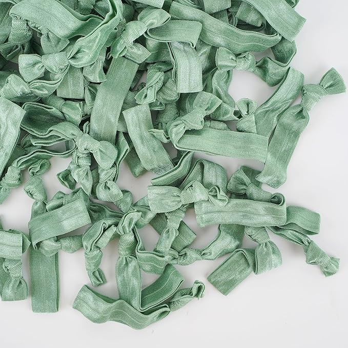 MEEDEE 100 Pack Sage Green Hair Ties For Women No Crease Soft Elastic Ribbon No Damage Sage Green Hair Ties Knotted Ouchless Hair Ribbon Yoga Hair Ribbons Elastic Bracelets