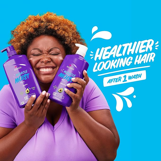 Aussie Miracle Moist Shampoo for All Hair Types - Dry, Curly, Coily, Wavy, Straight - Paraben-Free, Moisturizing, Gentle Cleansing with Avocado & Jojoba Seed Oil, 26.2 Fl Oz