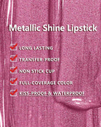 MAKI YIKA Metallic Pink Lipstick Long Lasting Hot Pink Lipsticks for Women, High Shine Glitter Lipstick No Smudge Transferproof Liquid Lip Gloss (BR01 Love Story)