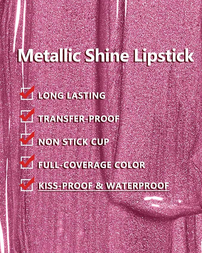 MAKI YIKA Purple Lipstick for Women Metallic Lipsticks Glitter Long Lasting Lipstick No Smudge No Transfer Liquid Pink Lip Gloss (BR07 Promise Me)
