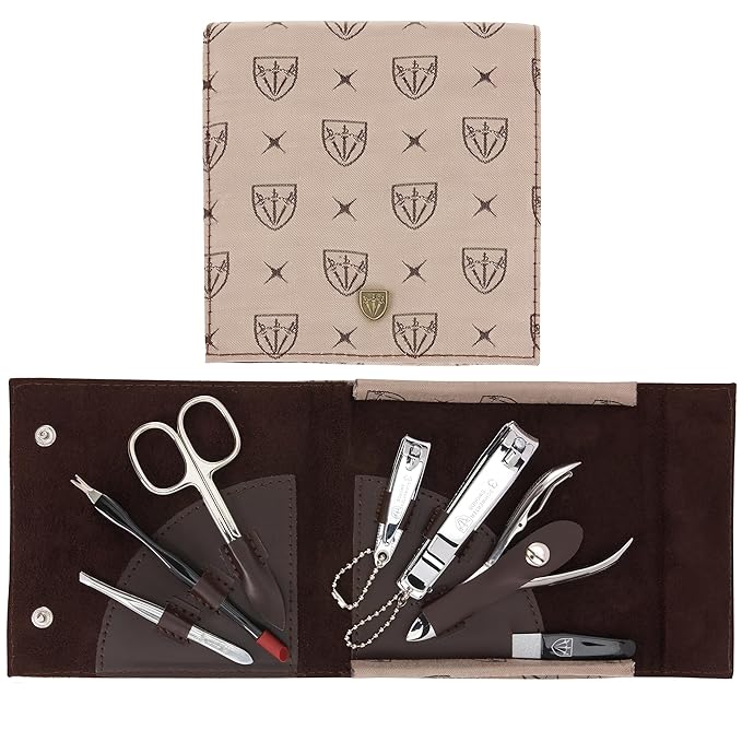 3 Swords Germany - brand quality 7 piece manicure pedicure grooming kit set for professional finger & toe nail care scissors clipper textile case in gift box, Made in Germany