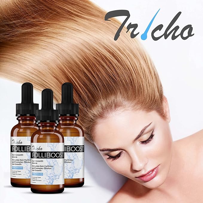 Tricho Labs Folliboost Hair Growth Serum - Natural-Based Formula w/Biotin & Peppermint Oil - Hair Care for Thicker & Fuller Hair - 2oz
