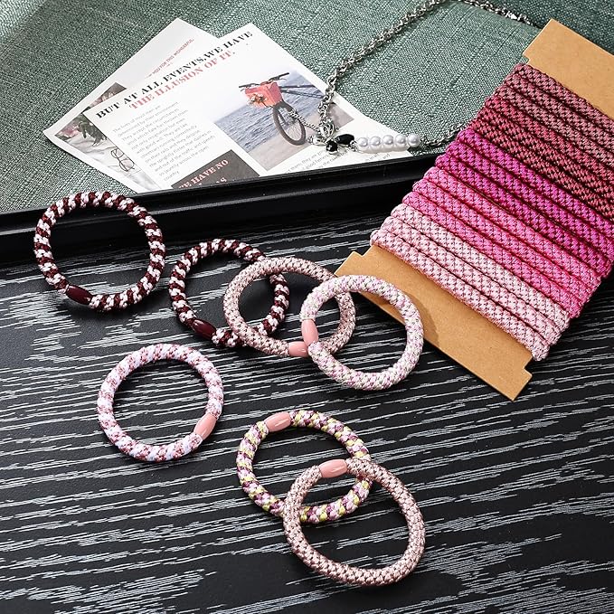 30 Pcs Hair Ties No Damage for Women Girls, High Elastic Braided Hair Ties for Thick Hair, Soft Ponytail Holders, No Crease Hair Bands for Curly Thin Hair Scrunchies (Pink Colors)