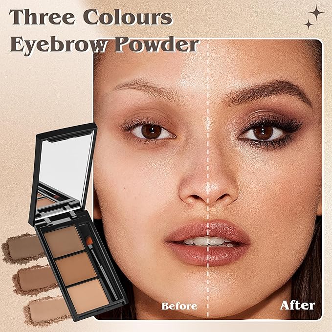 Eyebrow Powder，Eyebrow Kit Makeup Palette，3 Colors Eye Brow Powder With Mirror&Brow Brush for Women，LongLasting，Waterproof，Fill & Sculpt，Defined Natural Brows，Friendly Compact，Black Brown Nude 01