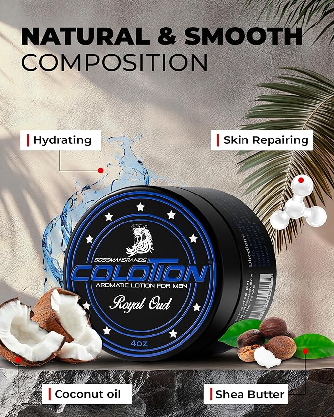Bossman Colotion – 2-in-1 Body Lotion & Cologne for Men – Long-Lasting, Hydrating, Soothing Moisturizer for Men – Suits All Skin Types for Daily Use – Royal Oud Scent