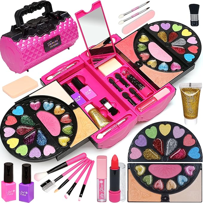 Kids Makeup Kit for Girl - 59 PCS Real and Safe Make up for Kids Girls, Washable Little Girls Makeup, Princess Toy Makeup Kit for Children, Girls Toys Age 4-12, Birthday Christmas Gifts for Girls