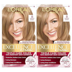 L'Oreal Paris Excellence Crème Permanent Hair Dye, Triple Care Hair Color with Pro-Keratine Complex for 100% Gray Hair Coverage, 8 Medium Blonde, 1 Kit (Pack of 2)