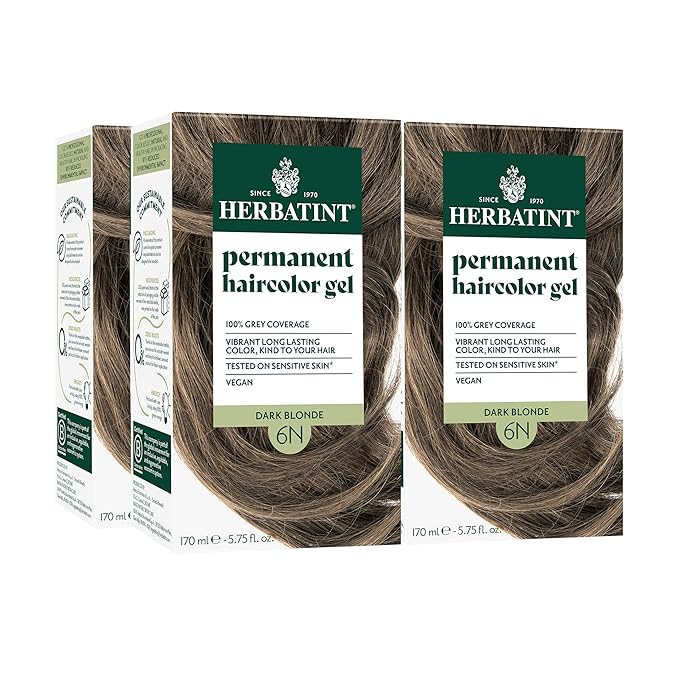 Herbatint Permanent Hair Dye For Women - 6N Dark Blonde - For Up To 100% Gray Coverage of Resistant Gray Hair - Ammonia-Free, Alcohol-Free & Vegan - Salon Influenced Hair Color 5.75 fl oz (4 P...