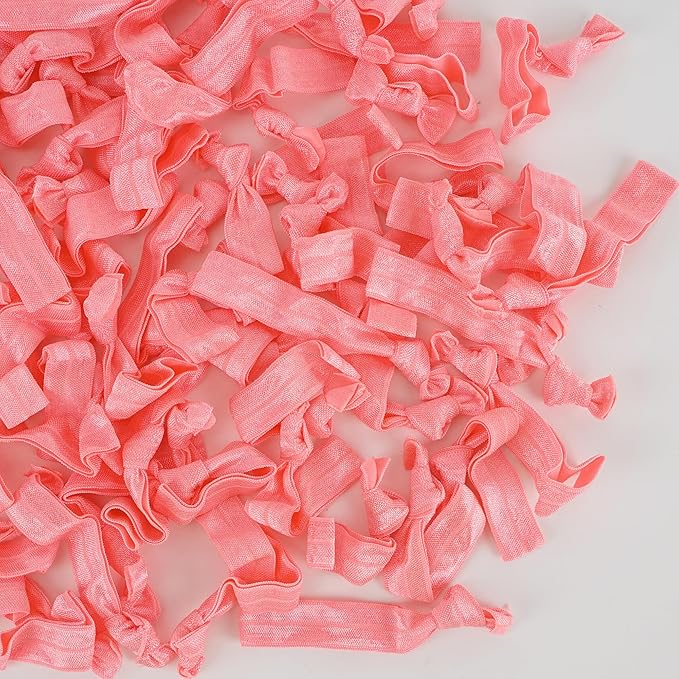 MEEDEE 100 Pack Light Pink Ouchless Elastic Hair Accessories - No Crease Soft Ribbon Knotted Ties, No Damage Ponytails, Yoga Bracelets for Women