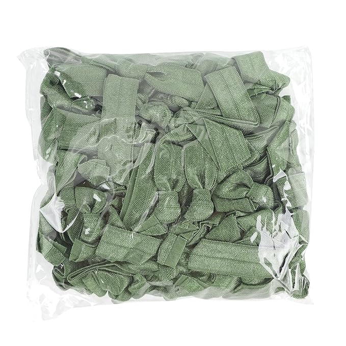 MEEDEE 100 Pack Moss Green Color Hair Ties For Women No Crease Soft Elastic Ribbon No Damage Moss Green Hair Ties Knotted Ouchless Hair Ribbon Yoga Hair Ribbons Elastic Bracelets