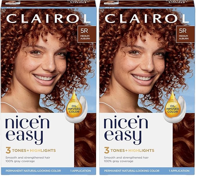 Clairol Nice'n Easy Permanent Hair Dye, 5R Medium Auburn Hair Color, Pack of 2