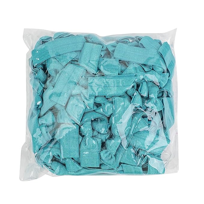 MEEDEE Teal Blue No Crease Soft Knotted Hair Ties - 100 Pack Ouchless Yoga & Pony Tail Bracelets for Women