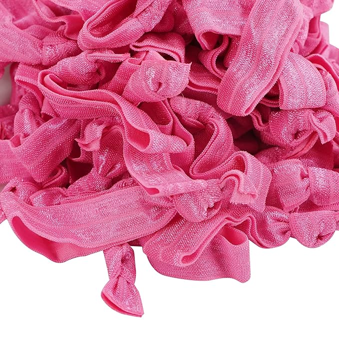 MEEDEE 100 Pack Hot Pink Elastic Hair Accessories - No Crease Soft Knotted Ponytail Holders, Ouchless for Yoga/Workout, No Damage Elastic Bracelets