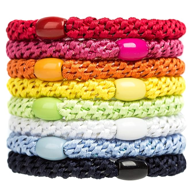 J.CARP 8Pcs Mixed color Hair Ties for Women Girls, Elastics Hair Bands Ponytail Holders, No Damage No Crease Hair Elastics, Perfect for Girls and Women with Thick or Curly Hair, Style 7